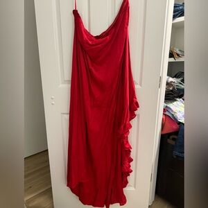 Red one-shoulder maxi dress